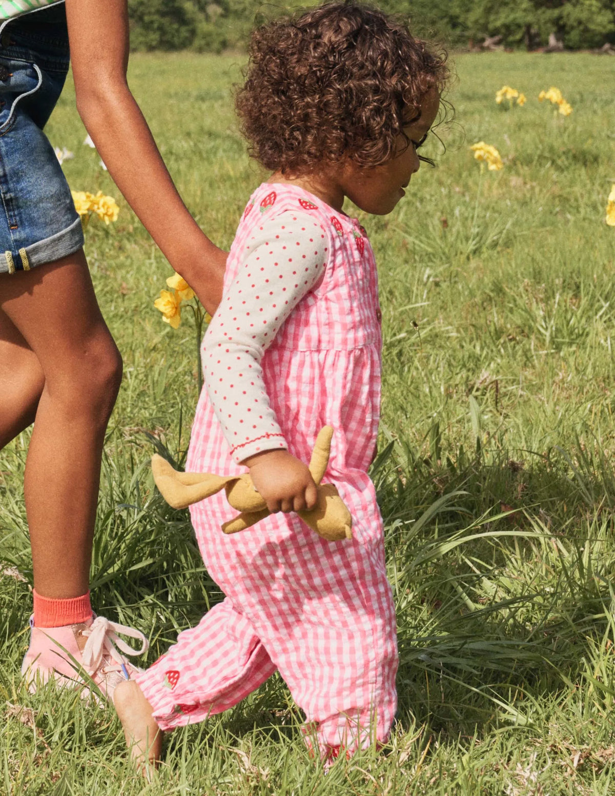 Fun Woven Romper-Pink Gingham Strawberries