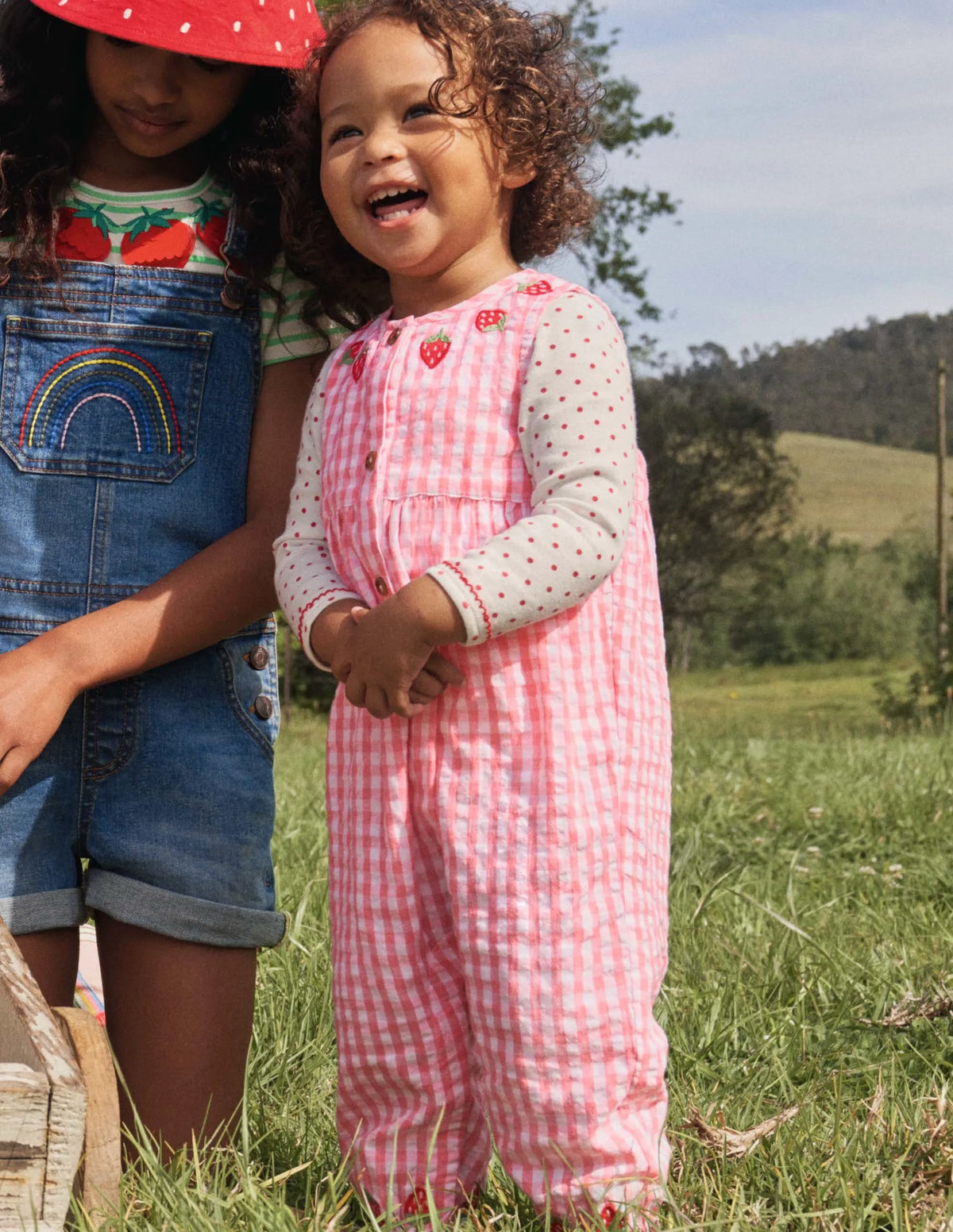 Fun Woven Romper-Pink Gingham Strawberries