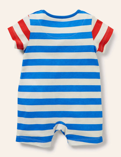 Appliqué Romper-Marina/Ivory Stripe Space