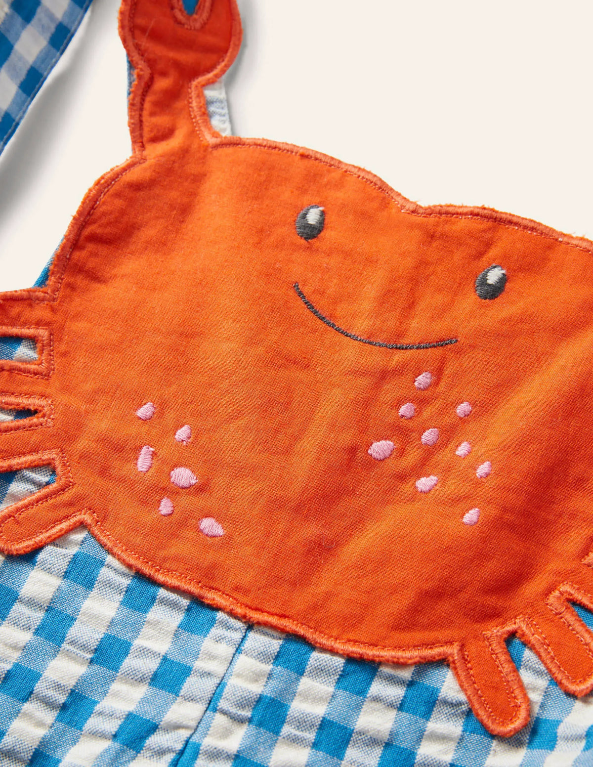 Novelty Overalls-Blue Gingham Crab
