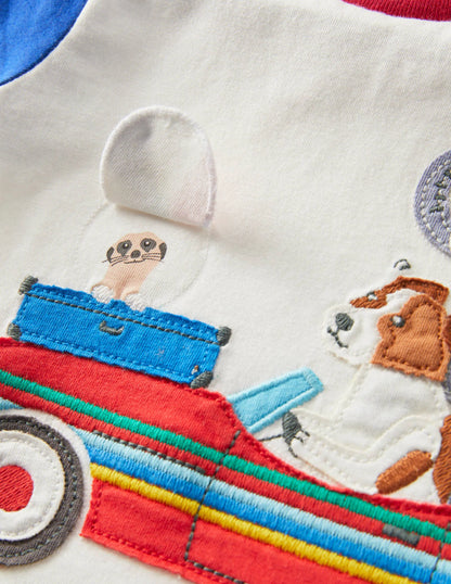Lift-the-flap Jersey T-shirt-Ivory Rainbow Vehicle