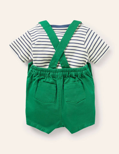 Dinosaur Dungaree Set-Highland Green Dinosaur