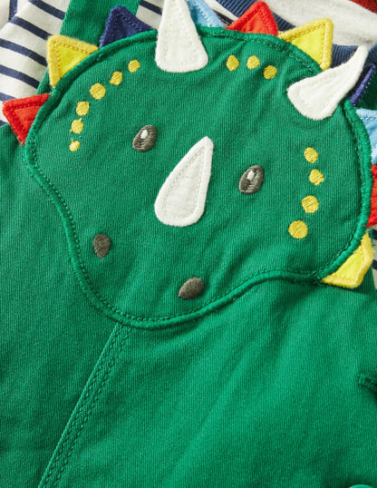 Dinosaur Dungaree Set-Highland Green Dinosaur
