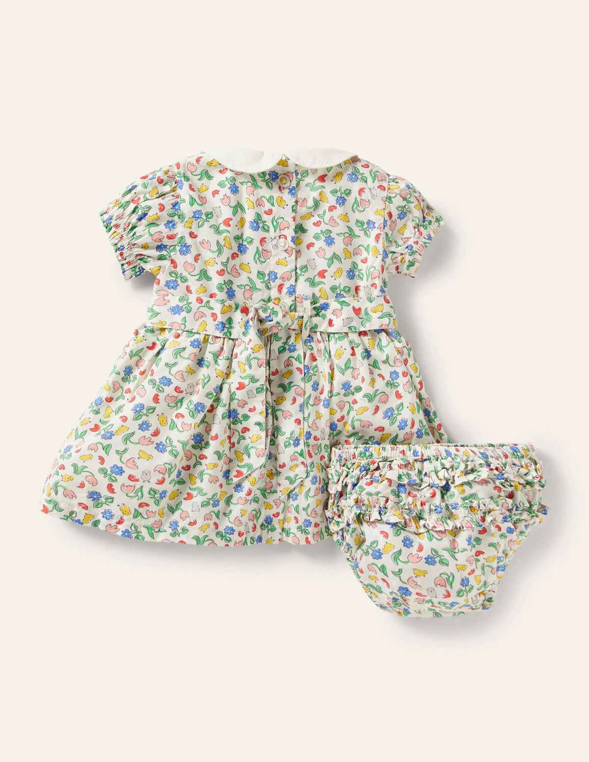 Puff Sleeve Nostalgic Dress-Ivory Baby Chicks