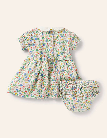 Puff Sleeve Nostalgic Dress-Ivory Baby Chicks