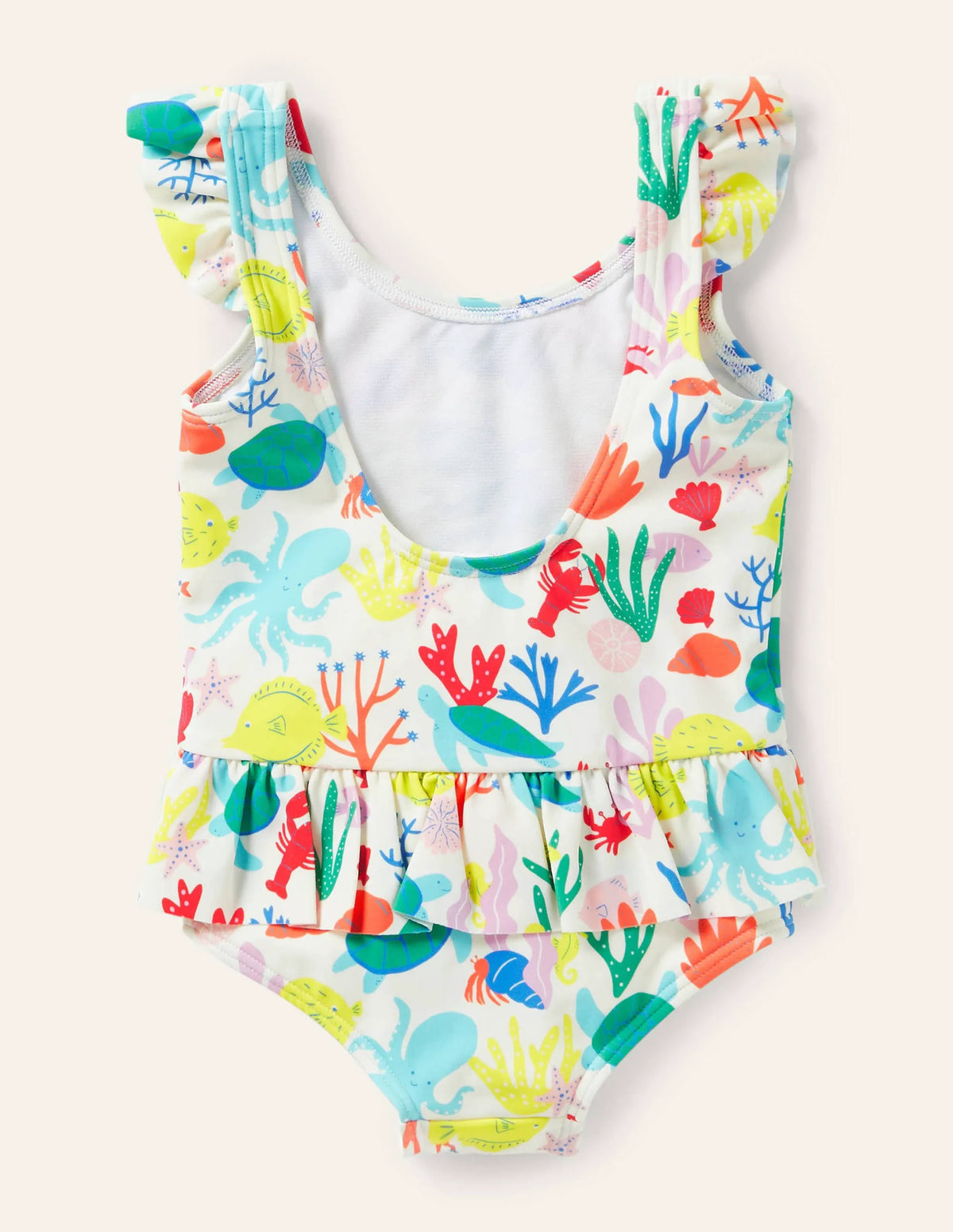 Pretty Frill Waist Swimsuit-Ivory Coral Reef