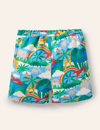 Swim Trunks-Ivory Surfboard Rainbow Jungle