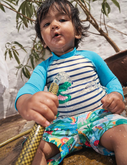 Swim Trunks-Ivory Surfboard Rainbow Jungle