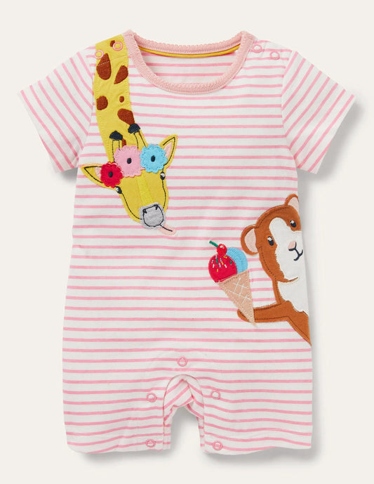 Appliqué Jersey Romper-Rainbow Animals