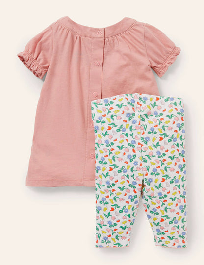 Appliqué Dress and Legging Set-Ivory Baby Chicks