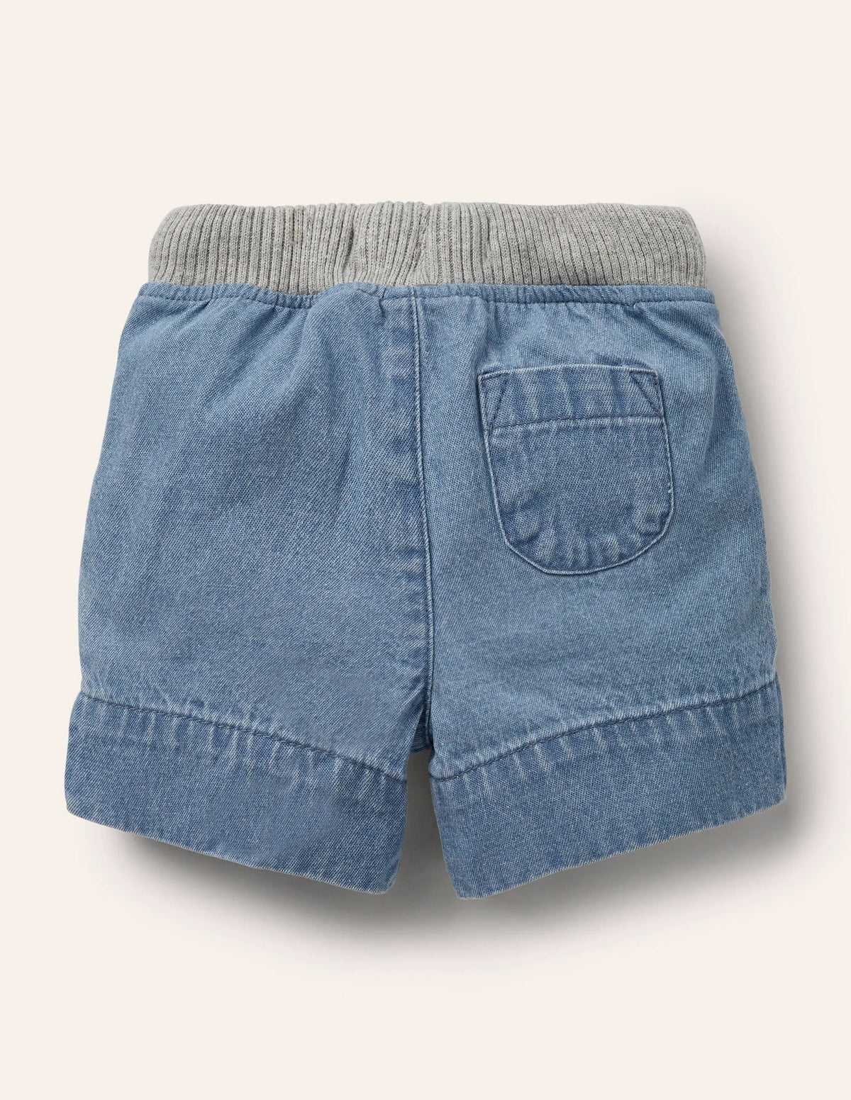 Rib Waist Woven Shorts-Mid Chambray