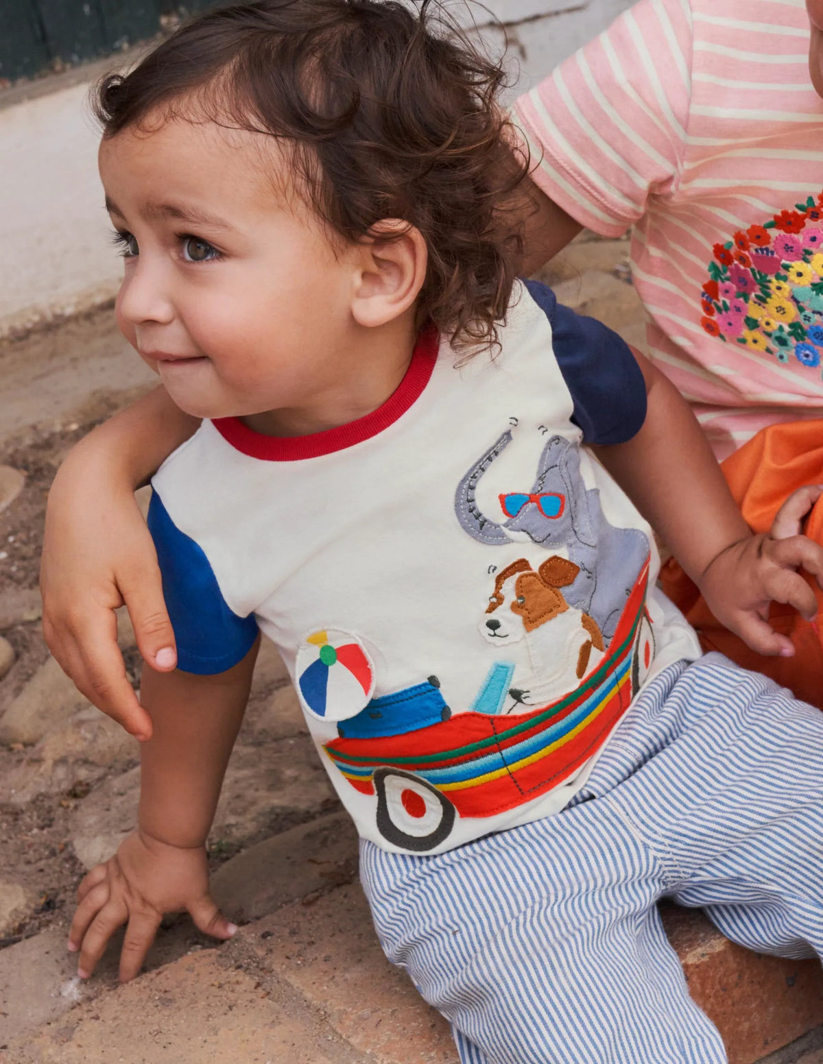 Lift-the-flap Jersey T-shirt-Ivory Rainbow Vehicle