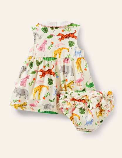 Sleeveless Collared Dress-Ivory Jungle