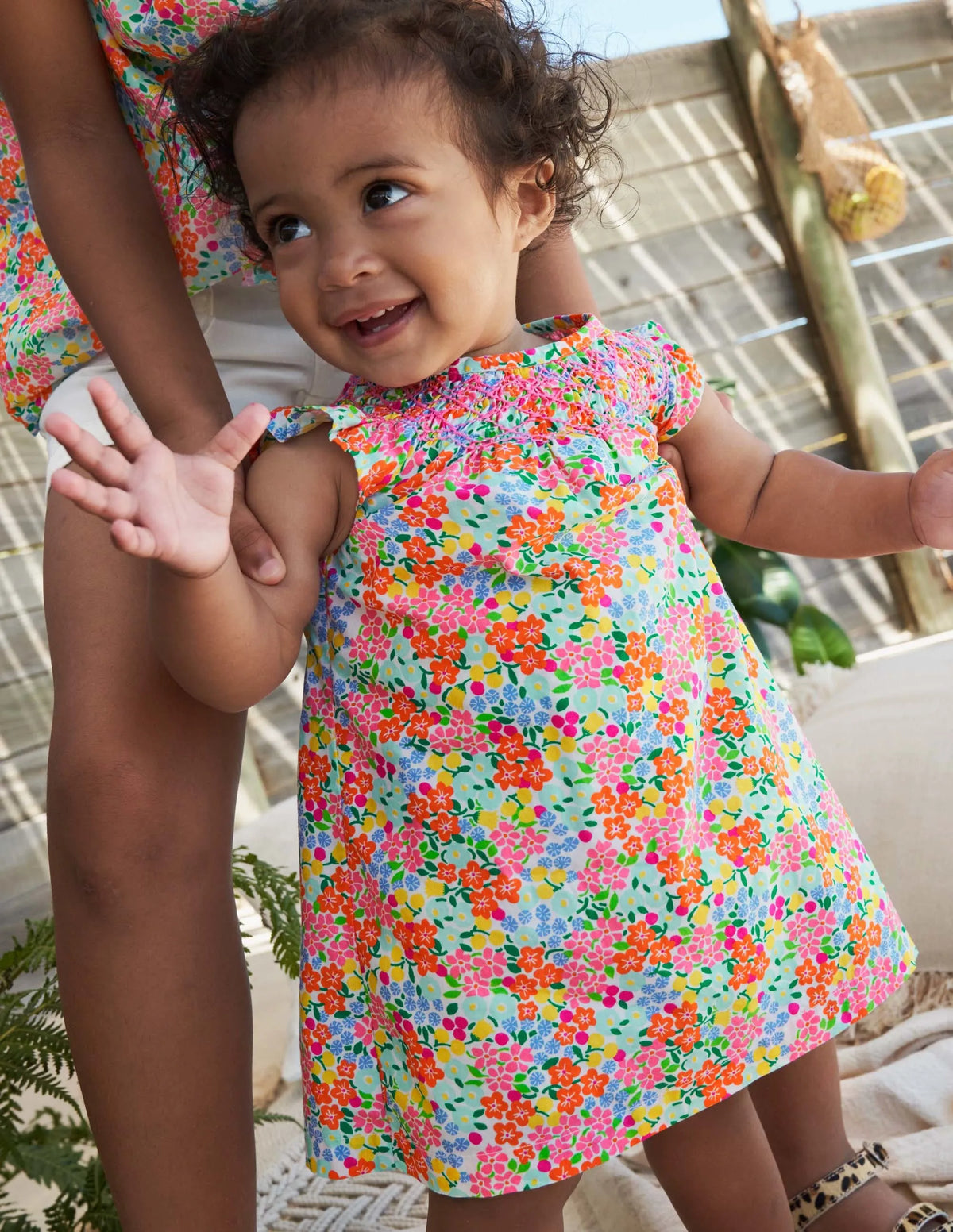 Smocked Woven Dress-Ivory Tropical Floral
