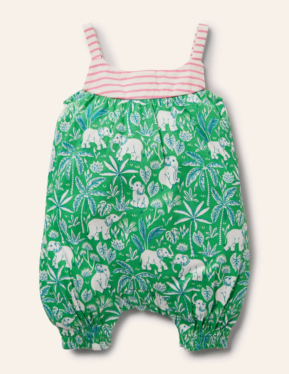 Jersey Strappy Romper-Aloe Green Elephant Palm