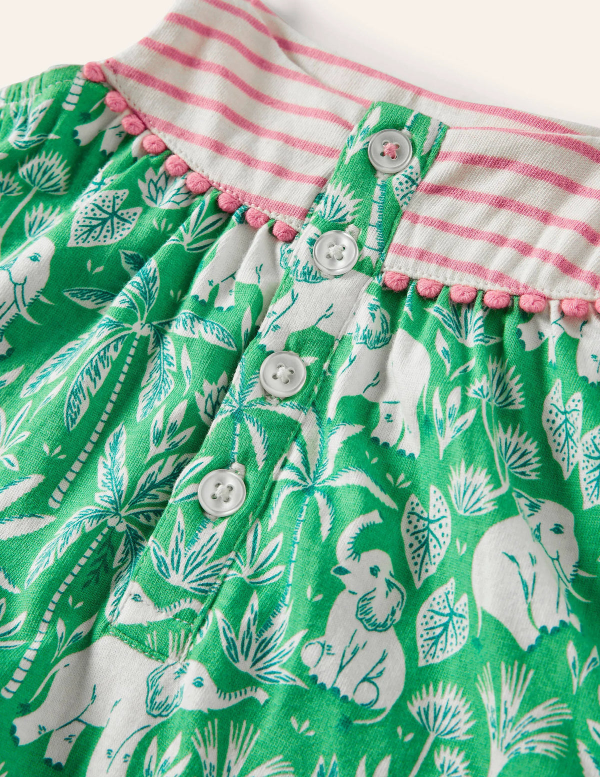 Jersey Strappy Romper-Aloe Green Elephant Palm