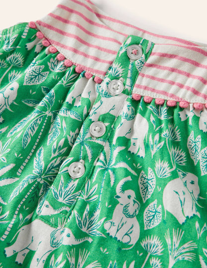 Jersey Strappy Romper-Aloe Green Elephant Palm