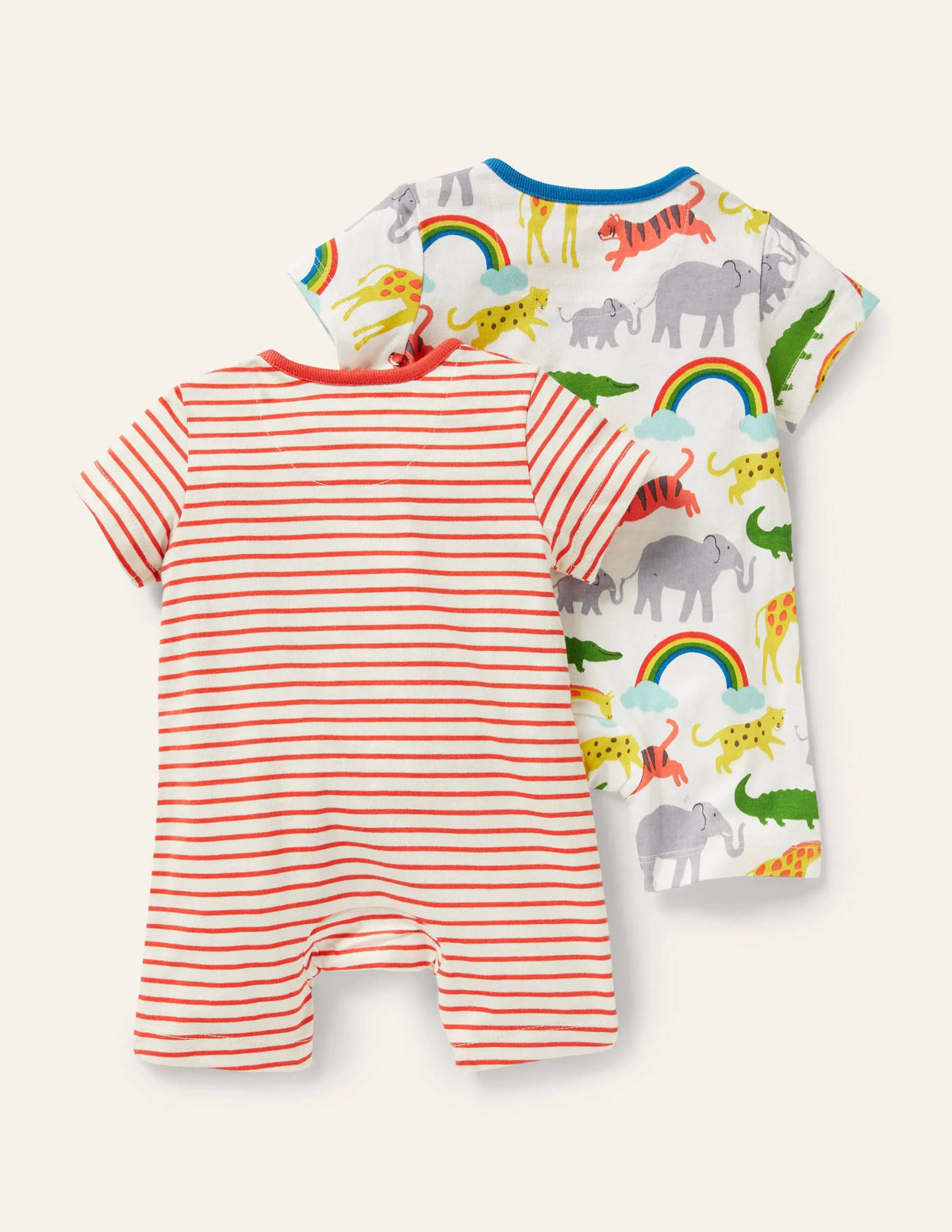 Twin Pack Jersey Rompers-Ivory Rainbow Jungle