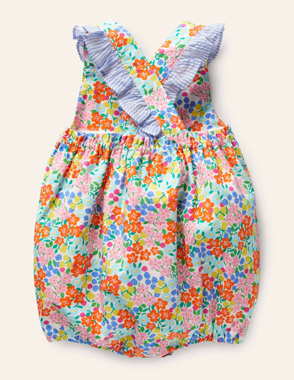 Frill Woven Romper-Ivory Tropical Floral