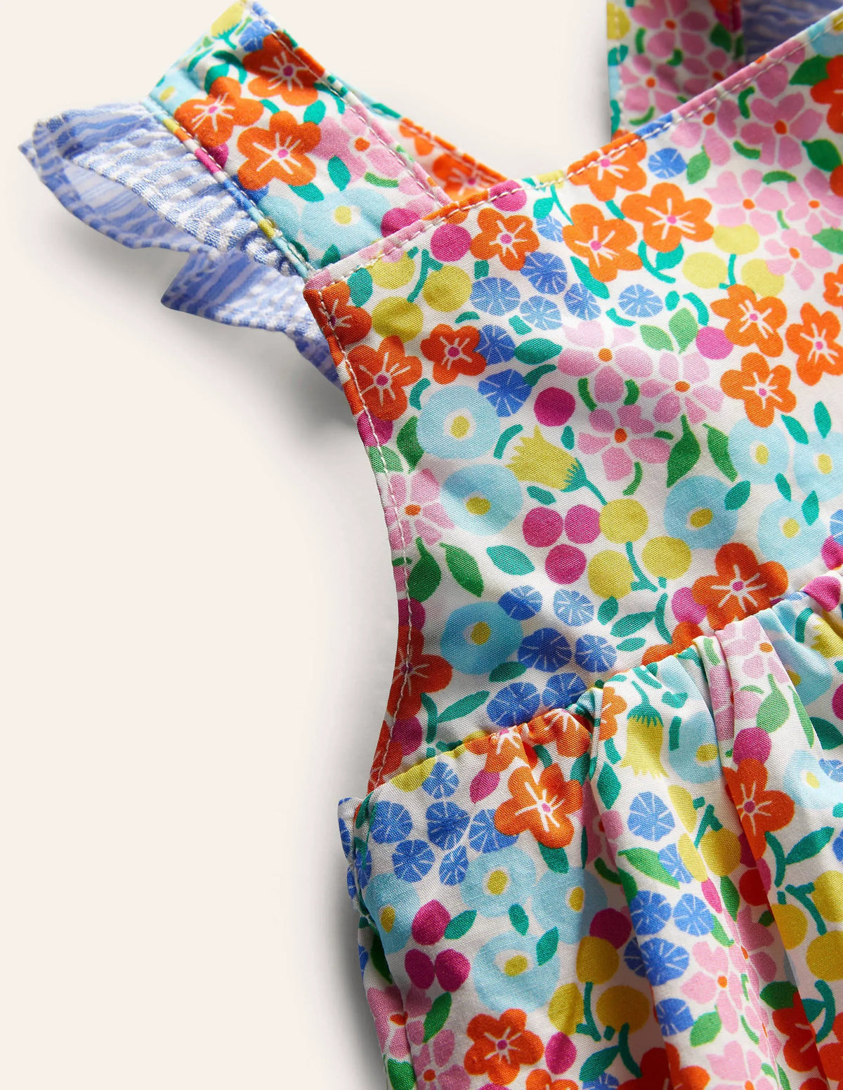 Frill Woven Romper-Ivory Tropical Floral
