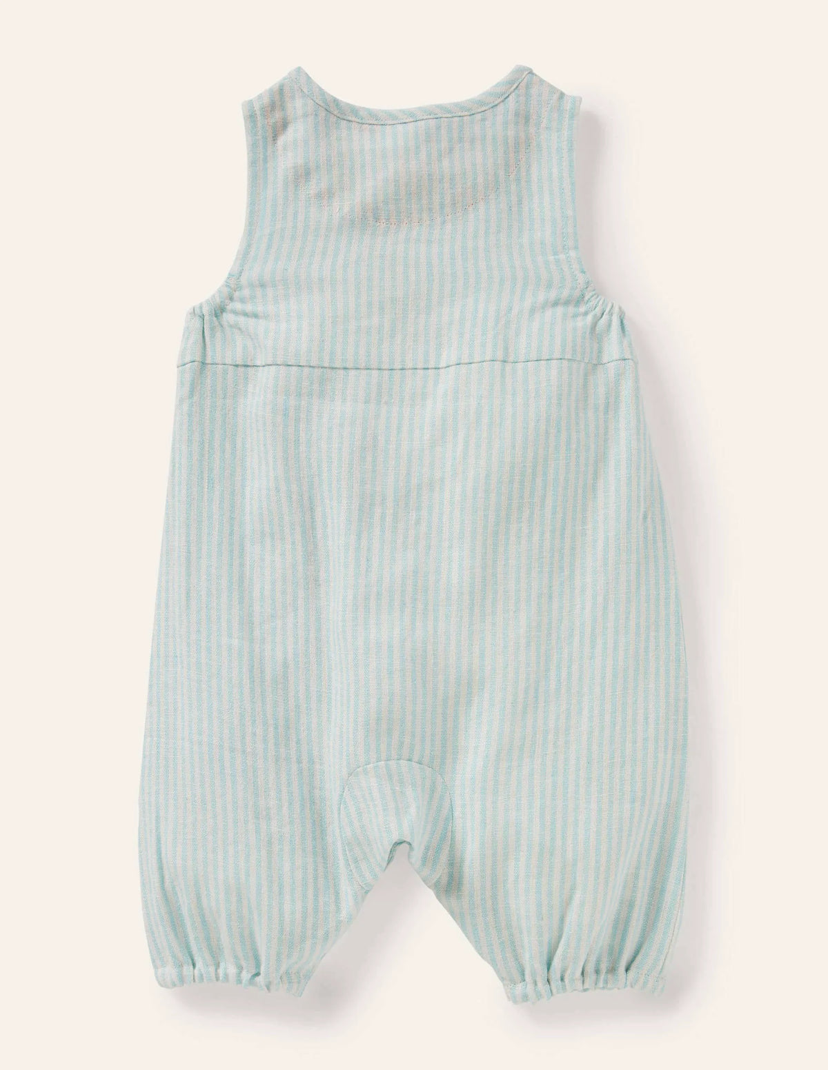 Woven Ticking Romper-Ivory/Georgian Blue Ticking