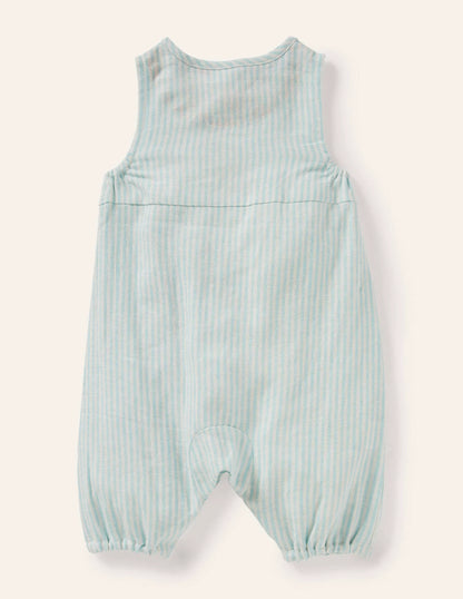 Woven Ticking Romper-Ivory/Georgian Blue Ticking