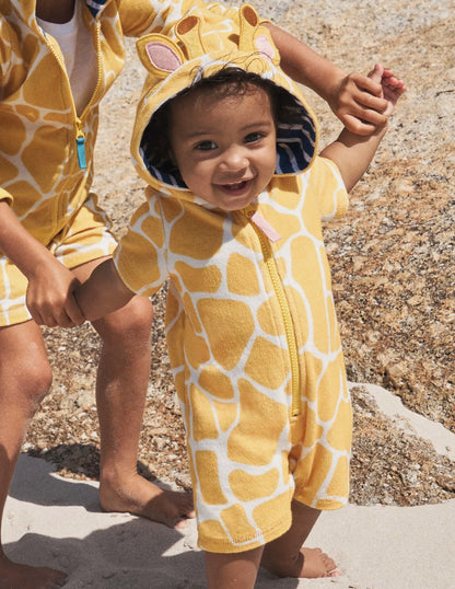 Novelty Towelling Romper-Daffodil Yellow Giraffe