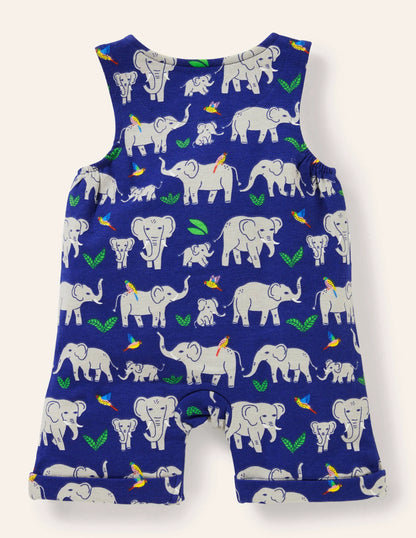 Short Leg Jersey Romper-Starboard Elephants