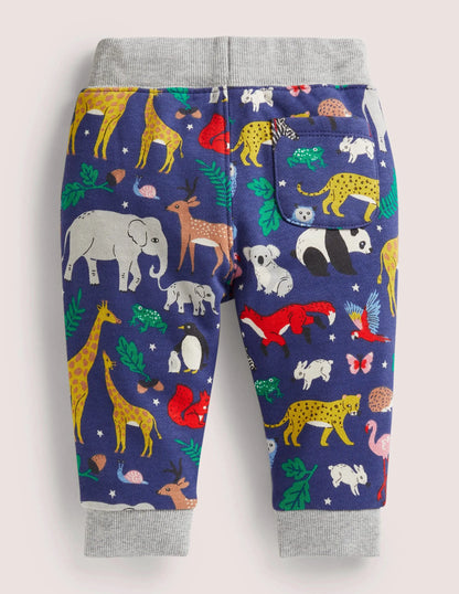 Jersey Printed Bottoms-College Navy Global Animals