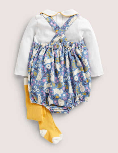 Printed Romper 3 Piece Set-Blue Bunny Field