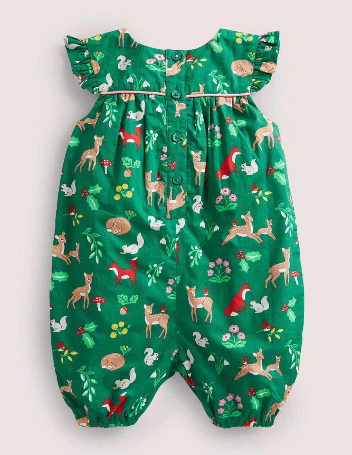 Ruffle Printed Rompers-Shady Glade Green Woodland