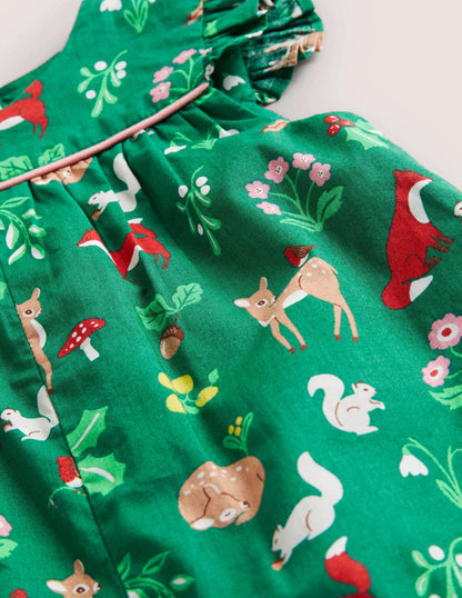 Ruffle Printed Rompers-Shady Glade Green Woodland