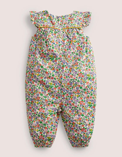 Ruffle Printed Rompers-Aster Purple Floral