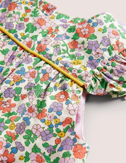 Ruffle Printed Rompers-Aster Purple Floral