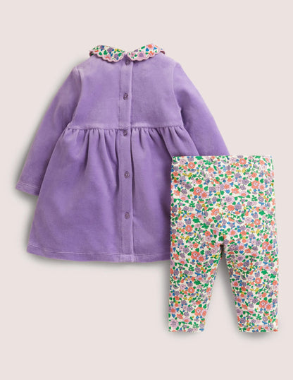 Velour Dress and Legging Set-Aster Purple Floral