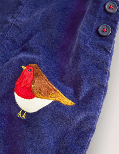 Velvet Dungaree-Starboard Blue Robins