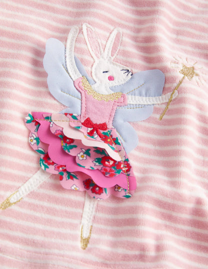Appliqué Velour Dress-Boto Pink/Ivory Bunny