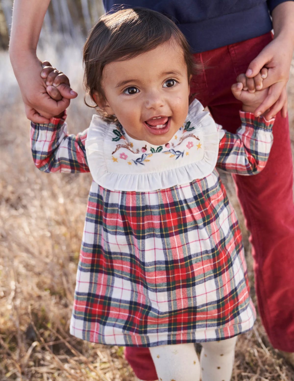 Check Dress and Tights Set-Ivory/Red Check