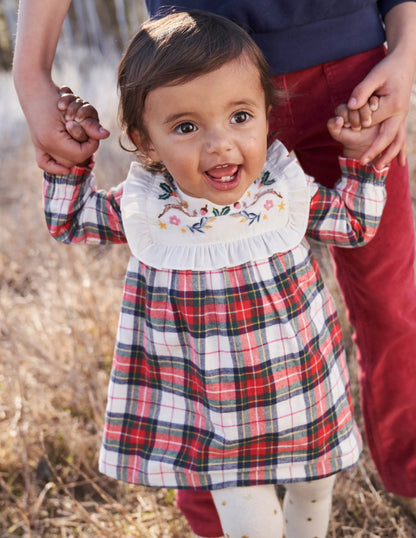 Check Dress and Tights Set-Ivory/Red Check
