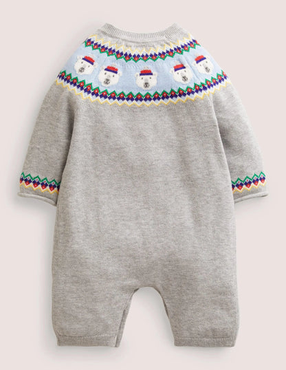 Knitted Romper-Grey Marl Polar Bears