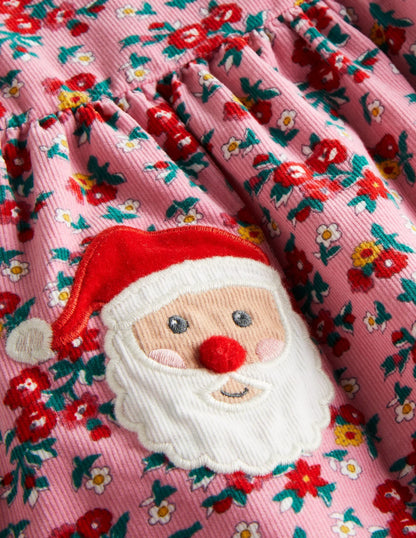 Cord Pinnie Appliqué Dress-Boto Pink Father Christmas