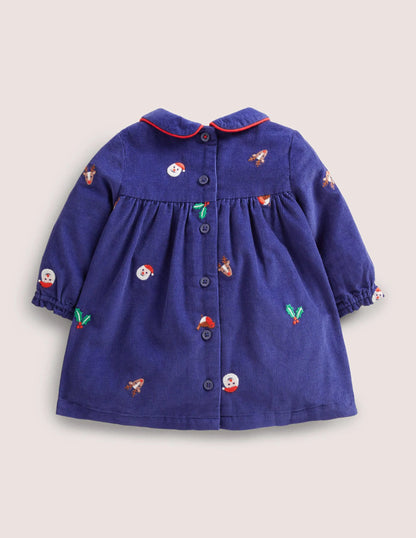 Woven Embroidered Dress-Starboard Blue Festive