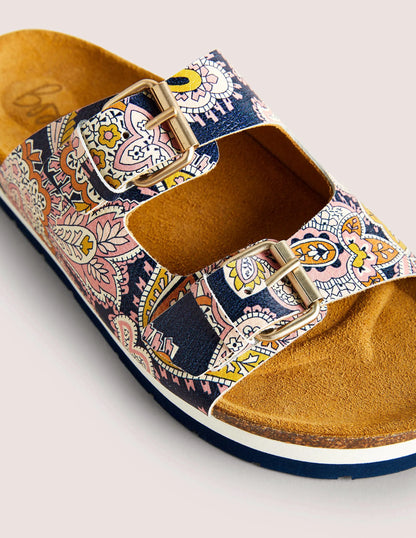 Ottoline Sandals-French Navy, Paisley Bud