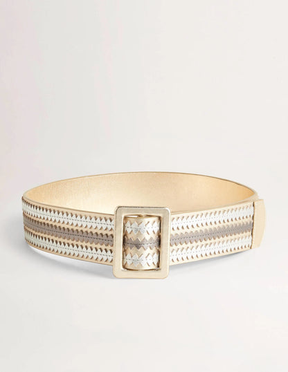 Contrast Stitch Waist Belt-Metallic Gold