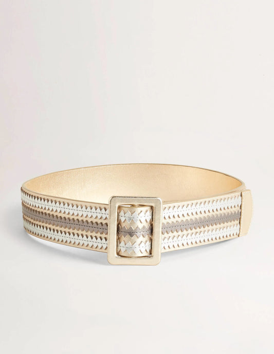 Contrast Stitch Waist Belt-Metallic Gold