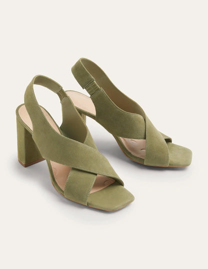 Cross Strap Heeled Sandals-Rainforest Floor