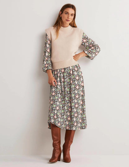 Long Sleeve Jersey Midi Dress-Multi, Enchanting Twig