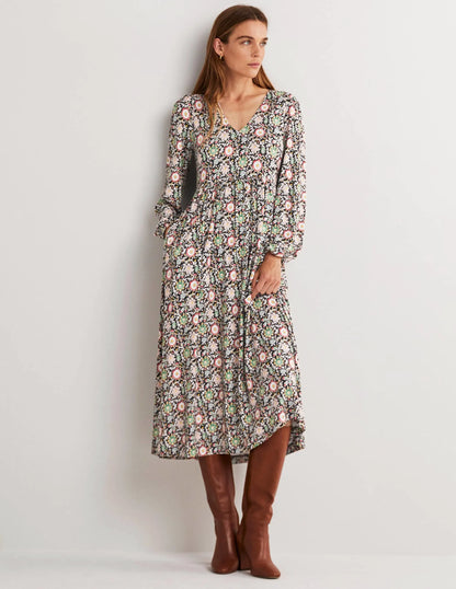 Long Sleeve Jersey Midi Dress-Multi, Enchanting Twig