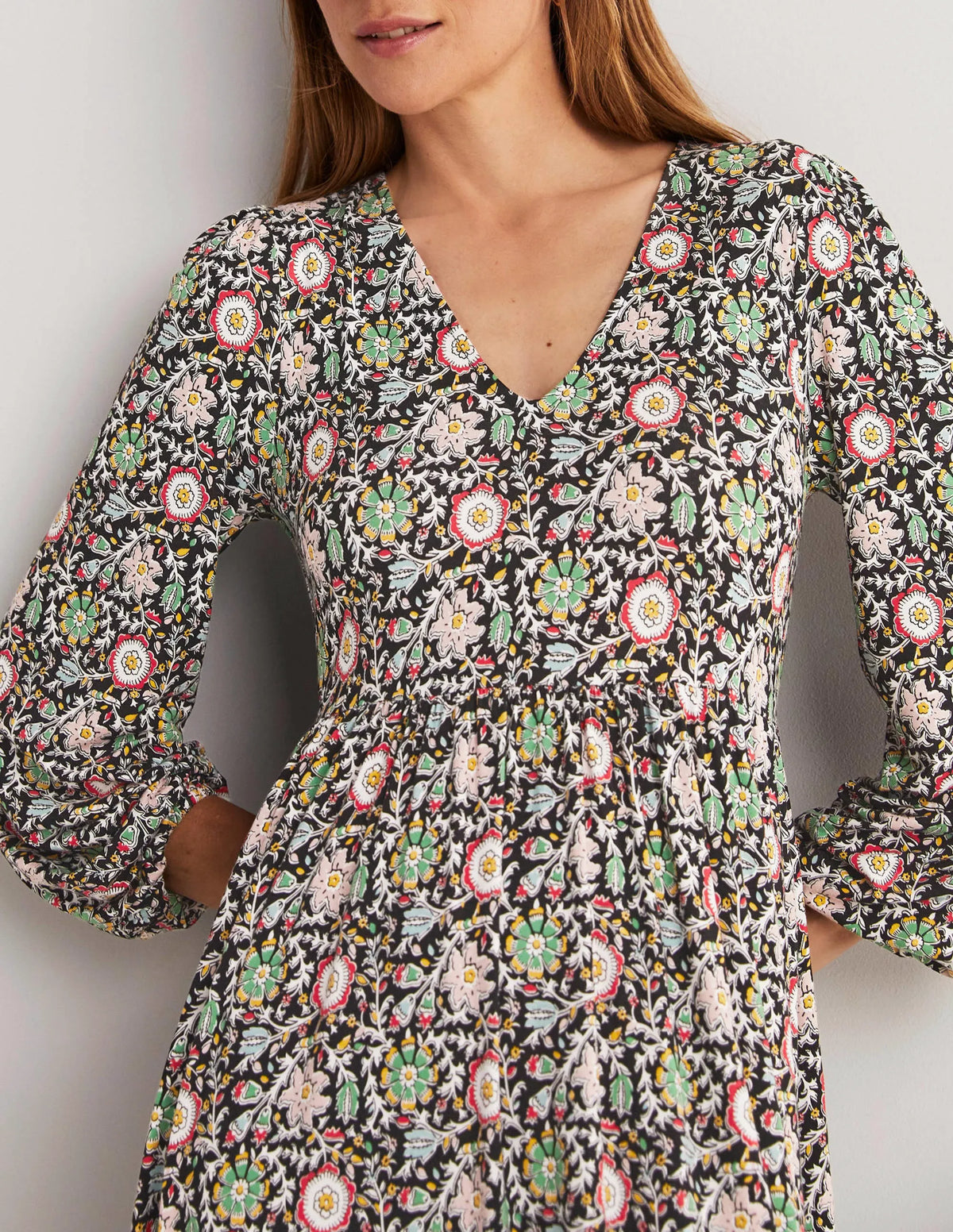 Long Sleeve Jersey Midi Dress-Multi, Enchanting Twig