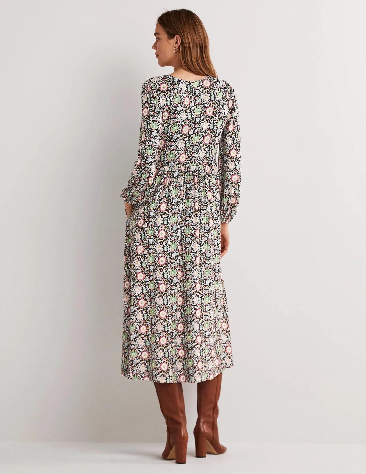Long Sleeve Jersey Midi Dress-Multi, Enchanting Twig
